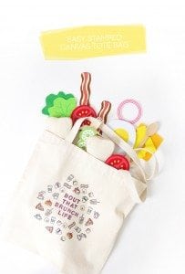 Use a few supplies to create a customized diy stamped canvas tote bag that you can color with fabric markers