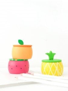 Create DIY Fruity Wooden Bracelet Trinket Boxes with a wooden bracelet and clay to create the perfect desk accessory
