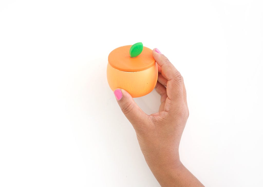 Create DIY Fruity Wooden Bracelet Trinket Boxes with a wooden bracelet and clay to create the perfect desk accessory