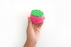 Create DIY Fruity Wooden Bracelet Trinket Boxes with a wooden bracelet and clay to create the perfect desk accessory