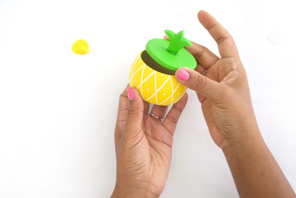 Create DIY Fruity Wooden Bracelet Trinket Boxes with a wooden bracelet and clay to create the perfect desk accessory