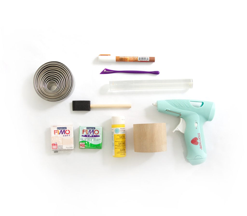 Create DIY Fruity Wooden Bracelet Trinket Boxes with a wooden bracelet and clay to create the perfect desk accessory