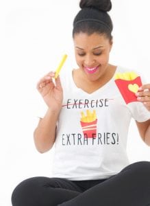 Cardio is great but sometimes you need to indulge in a little golden brown deliciousness! Trade the exercise for Extra Fries with this DIY Iron on Tee!