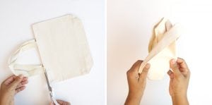 Create a DIY No Sew Clutch with a mini canvas tote bag and just a few adjustment