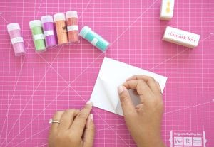 Use your Silhouette Mint to create stamps for your custom stamped glitter edge notecards | damask love