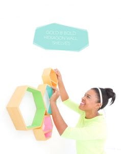 Create these DecoArt Metallic Hexagon Wall Shelves using DecoArt gold metallic paints to add perfect shimmer to your office walls.