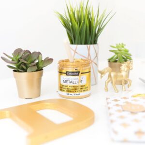 Create these DecoArt Metallic Hexagon Wall Shelves using DecoArt gold metallic paints to add perfect shimmer to your office walls.