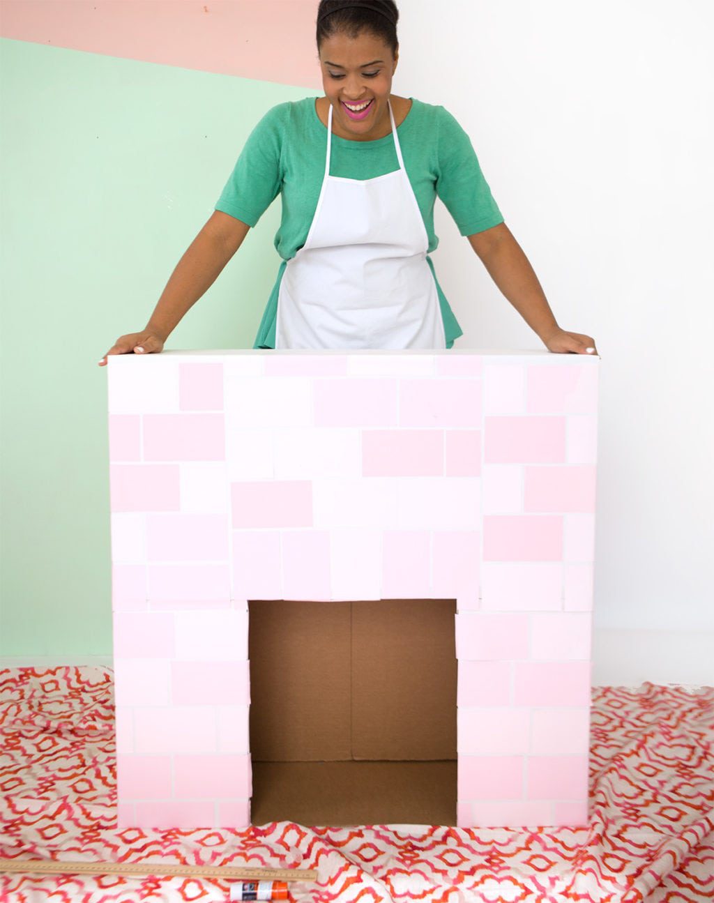 DIY Cardboard Box Fireplace | damask love